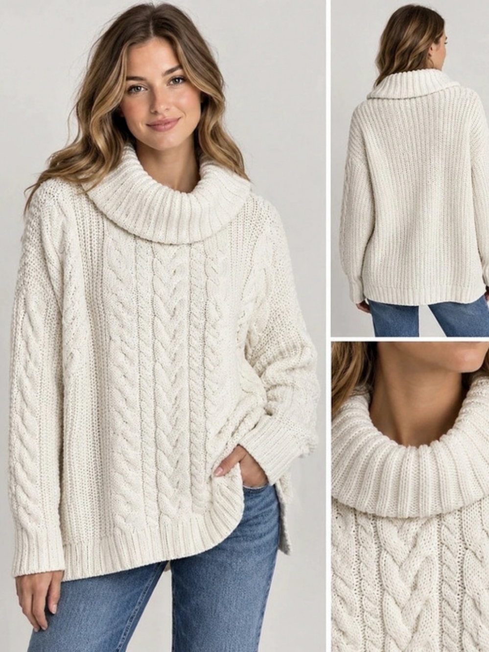 Gap Cable Turtleneck Cable Knit Sweater in White XL Like New
